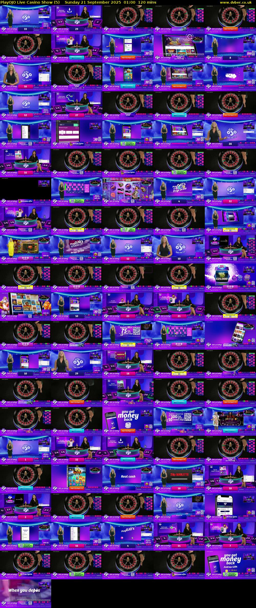 PlayOJO Live Casino Show (5) Sunday 21 September 2025 01:00 - 03:00