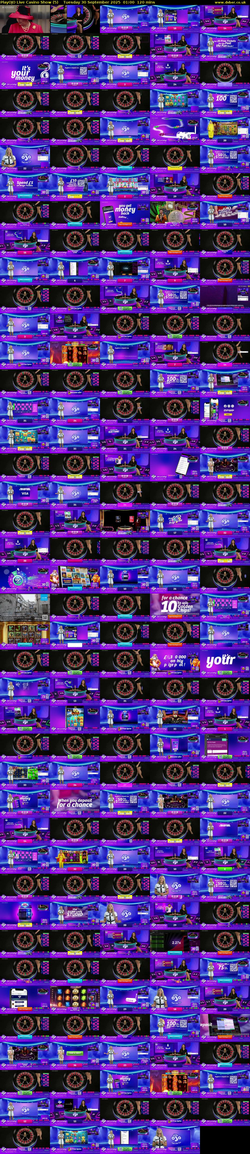 PlayOJO Live Casino Show (5) Tuesday 30 September 2025 01:00 - 03:00