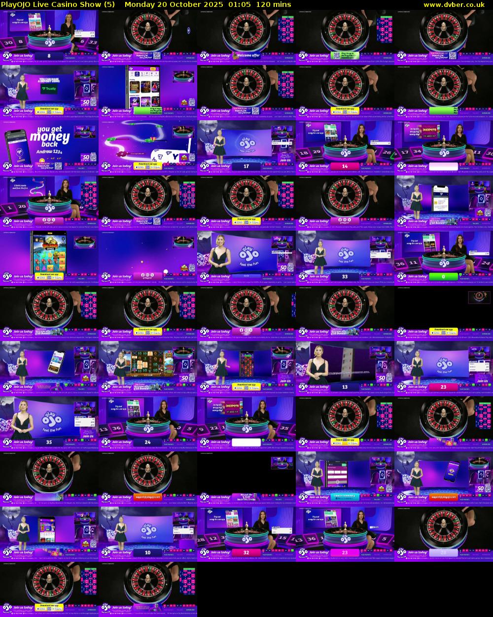 PlayOJO Live Casino Show (5) Monday 20 October 2025 01:05 - 03:05