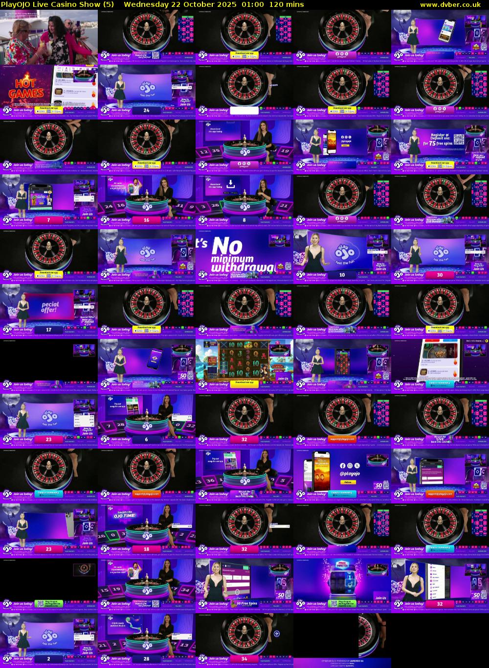 PlayOJO Live Casino Show (5) Wednesday 22 October 2025 01:00 - 03:00