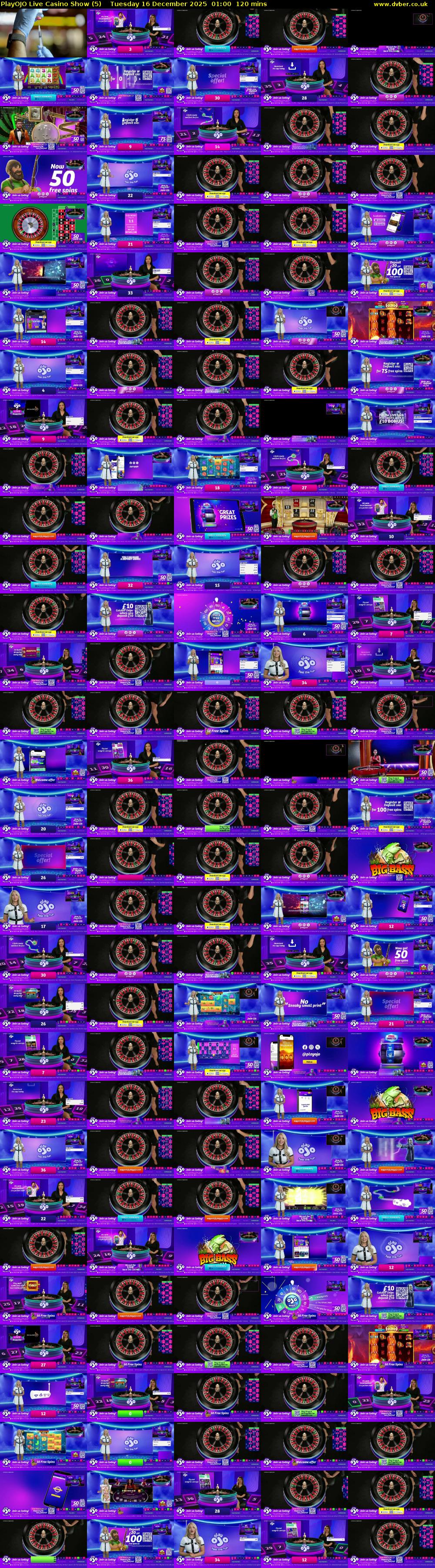 PlayOJO Live Casino Show (5) Tuesday 16 December 2025 01:00 - 03:00