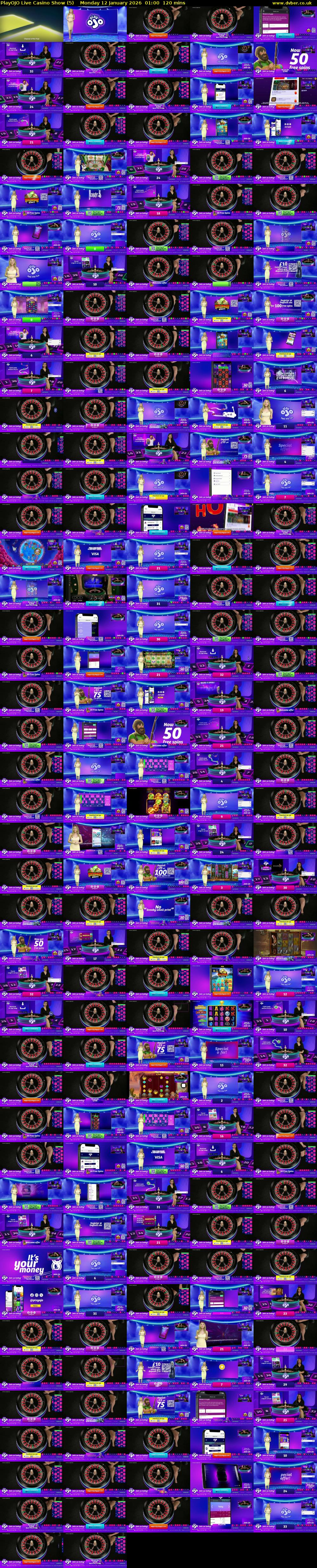 PlayOJO Live Casino Show (5) Monday 12 January 2026 01:00 - 03:00