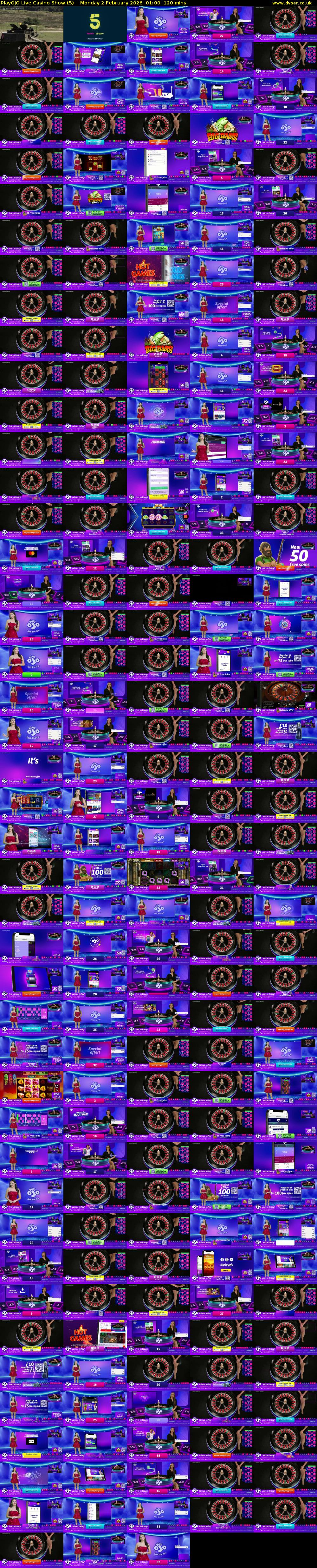 PlayOJO Live Casino Show (5) Monday 2 February 2026 01:00 - 03:00