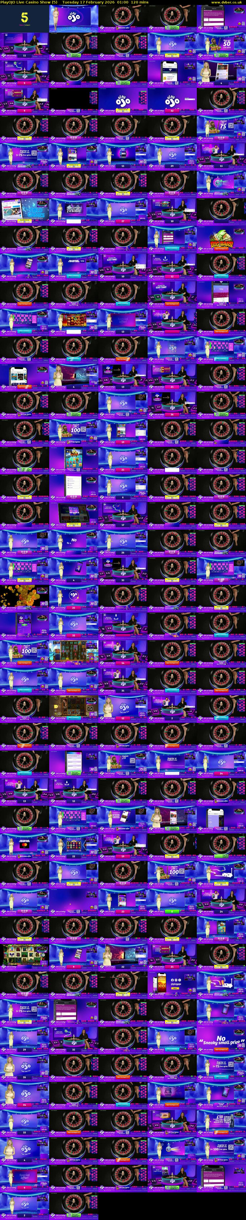PlayOJO Live Casino Show (5) Tuesday 17 February 2026 01:00 - 03:00