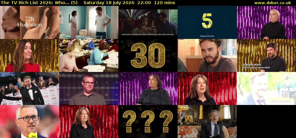 The TV Rich List 2026: Who... (5) Saturday 18 July 2026 22:00 - 00:00