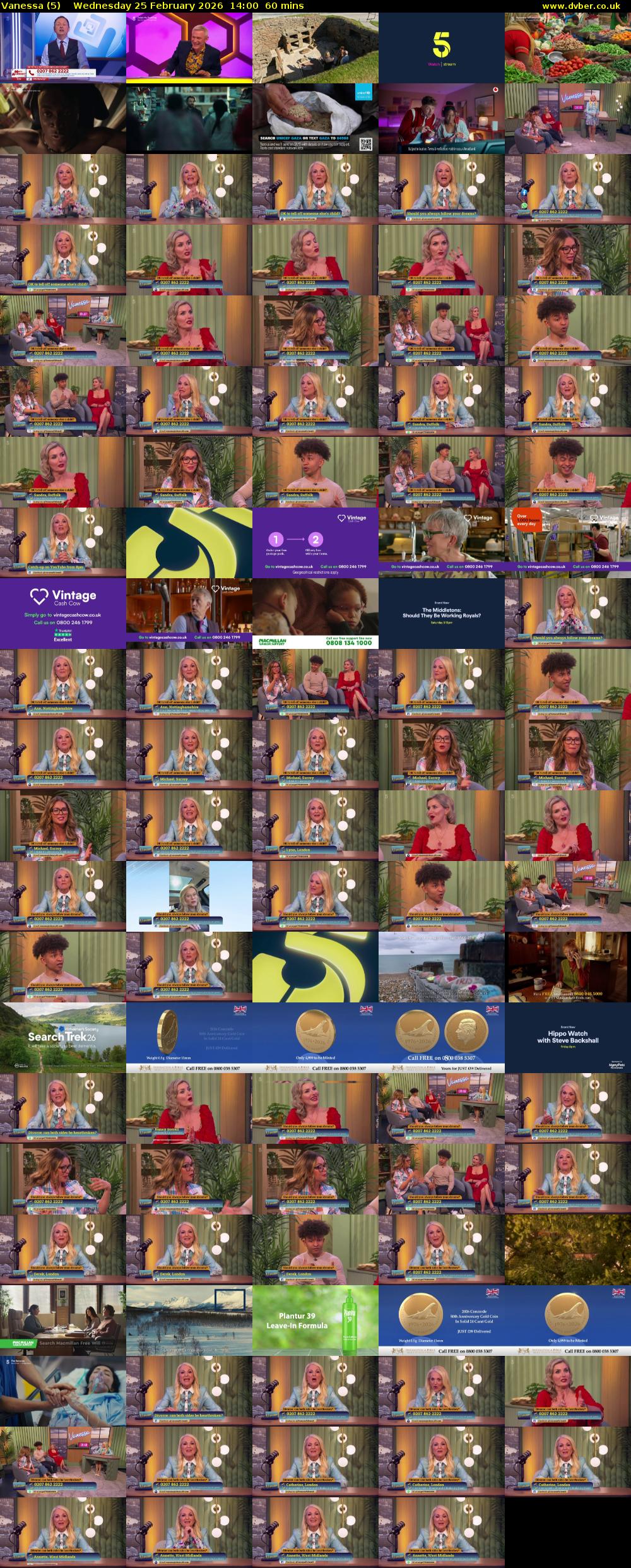 Vanessa (5) Wednesday 25 February 2026 14:00 - 15:00