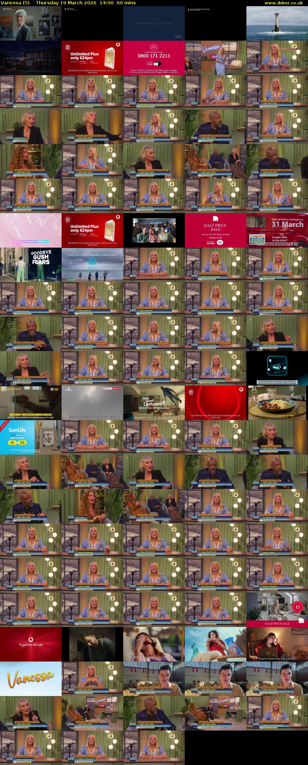 Vanessa (5) Thursday 19 March 2026 14:00 - 15:00