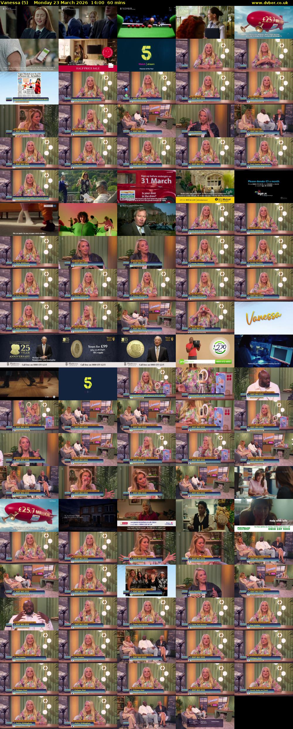 Vanessa (5) Monday 23 March 2026 14:00 - 15:00