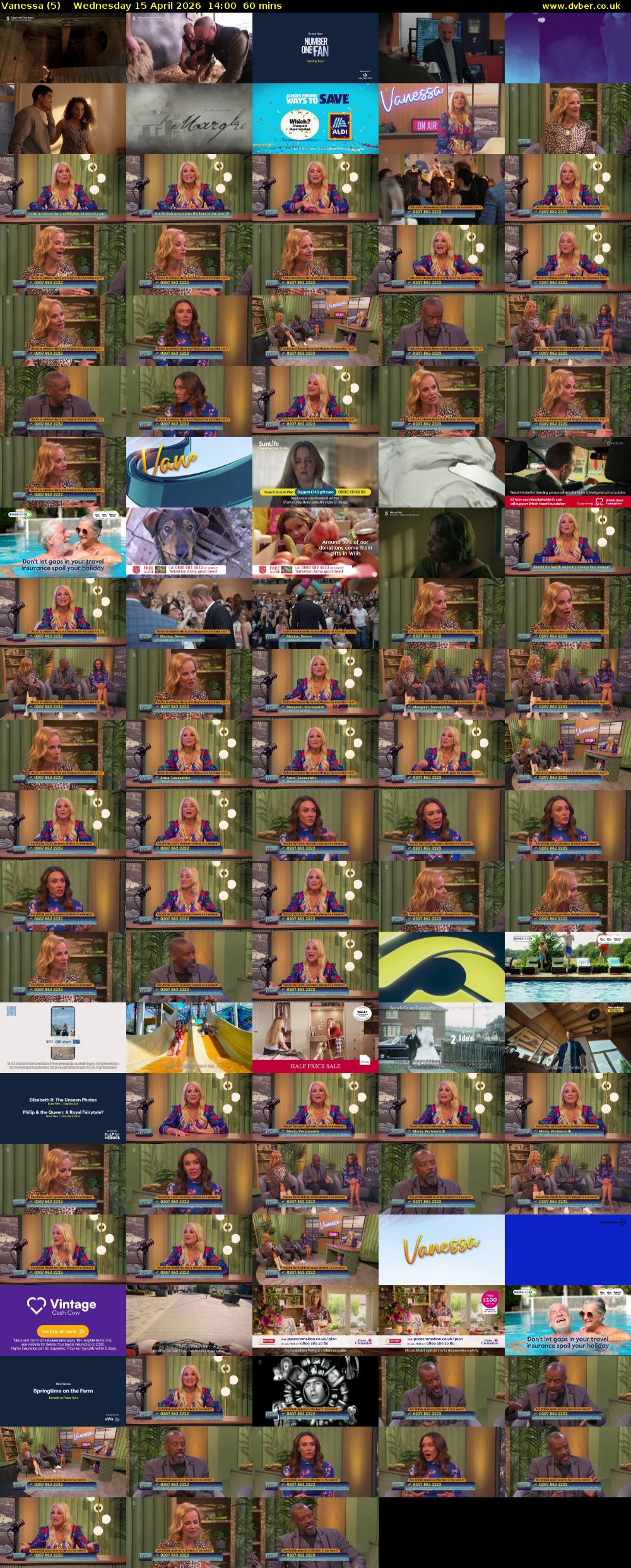 Vanessa (5) Wednesday 15 April 2026 14:00 - 15:00