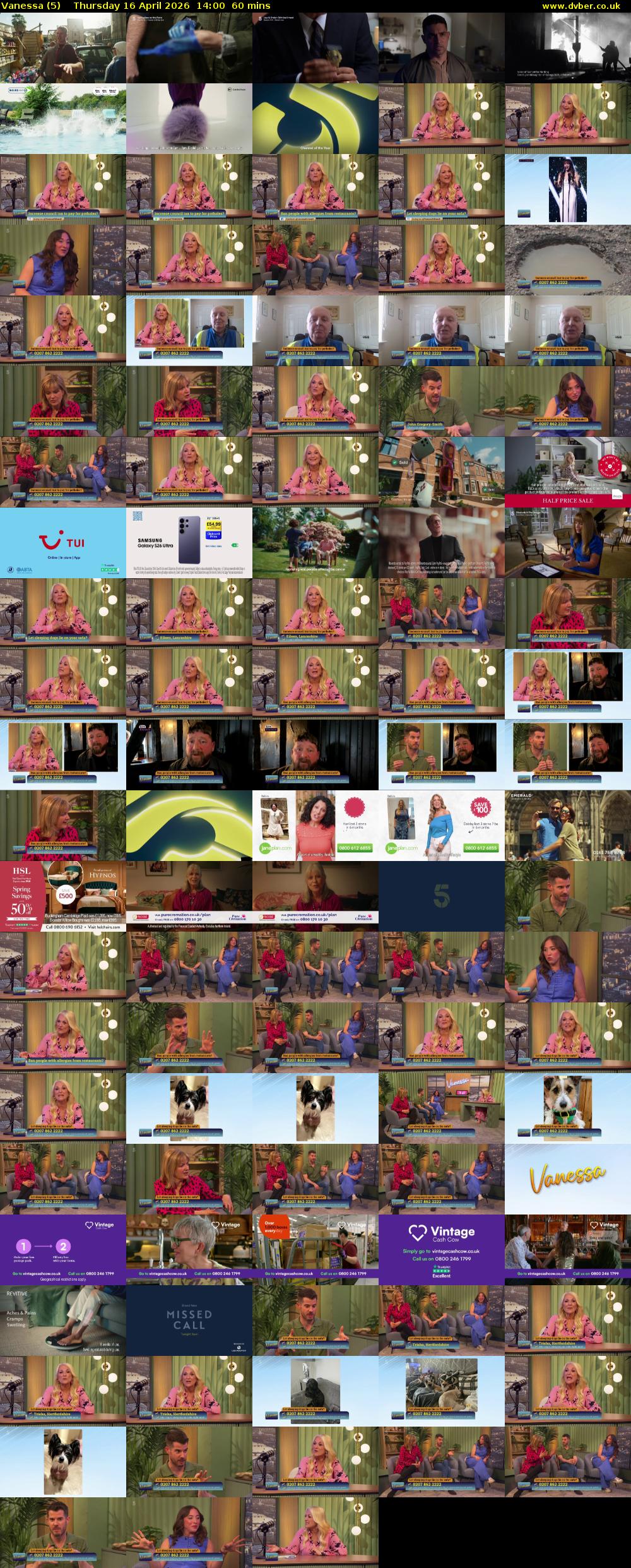Vanessa (5) Thursday 16 April 2026 14:00 - 15:00