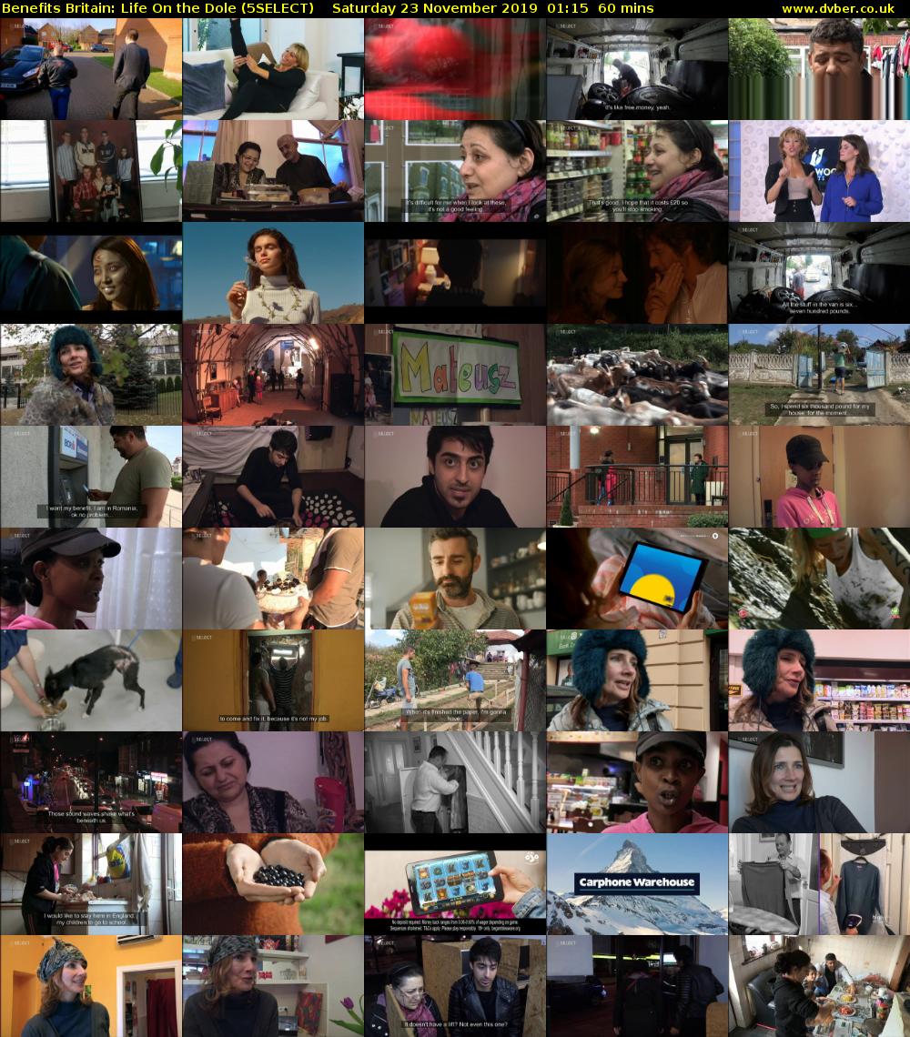 Benefits Britain: Life On the Dole (5SELECT) Saturday 23 November 2019 01:15 - 02:15
