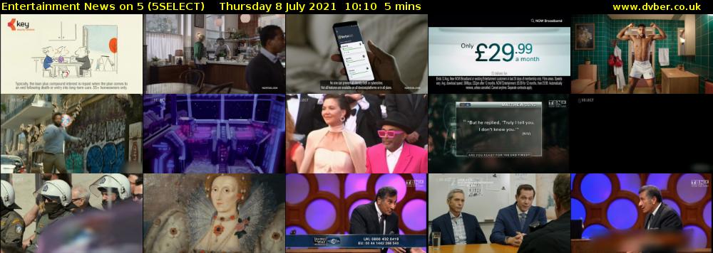 Entertainment News on 5 (5SELECT) Thursday 8 July 2021 10:10 - 10:15
