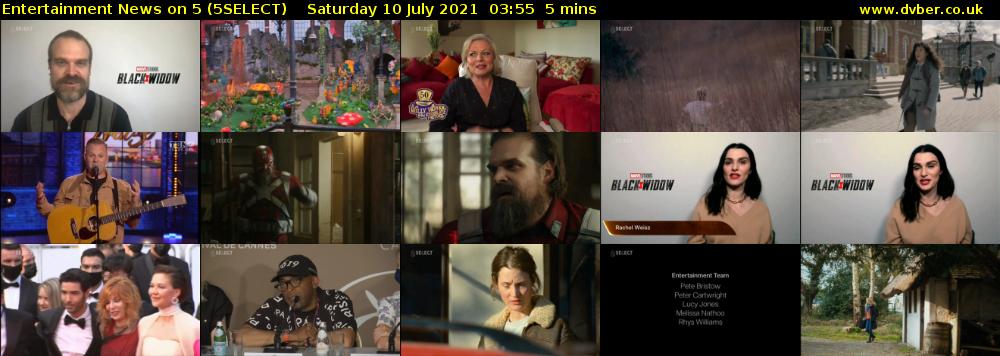 Entertainment News on 5 (5SELECT) Saturday 10 July 2021 03:55 - 04:00