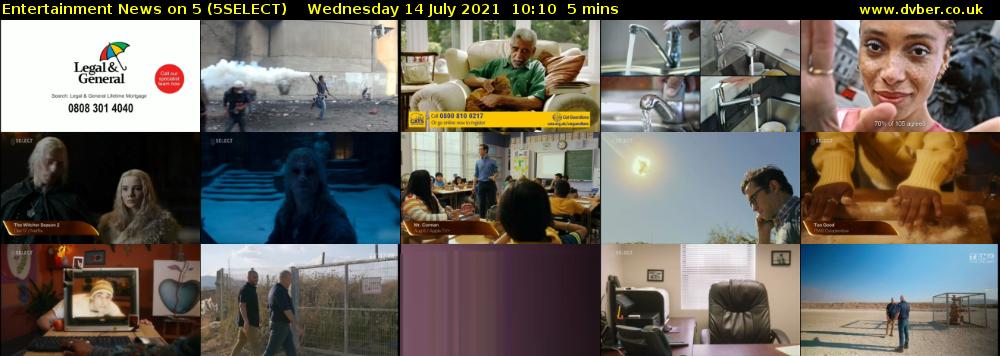 Entertainment News on 5 (5SELECT) Wednesday 14 July 2021 10:10 - 10:15