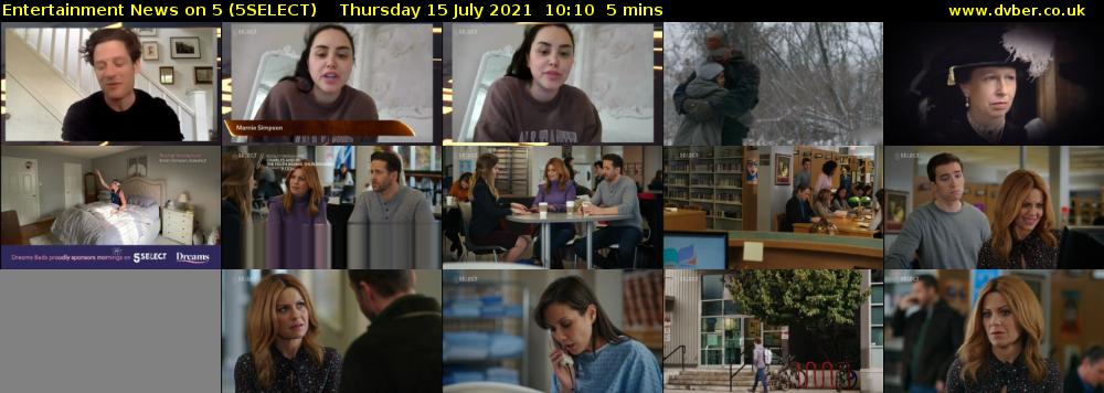 Entertainment News on 5 (5SELECT) Thursday 15 July 2021 10:10 - 10:15