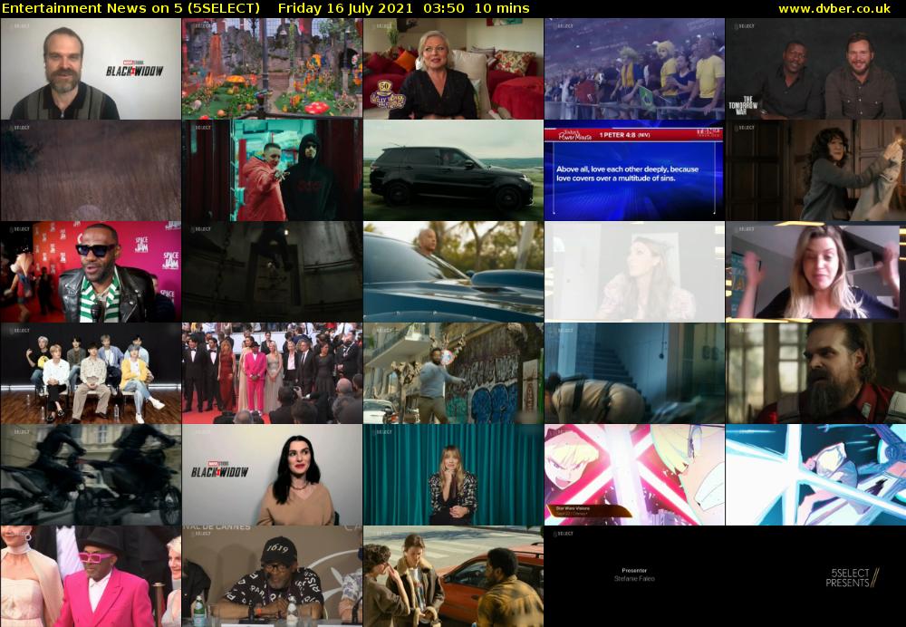 Entertainment News on 5 (5SELECT) Friday 16 July 2021 03:50 - 04:00