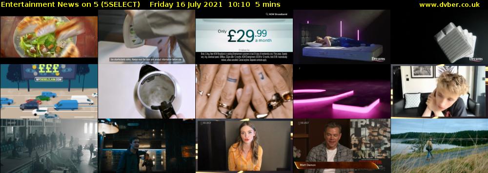 Entertainment News on 5 (5SELECT) Friday 16 July 2021 10:10 - 10:15