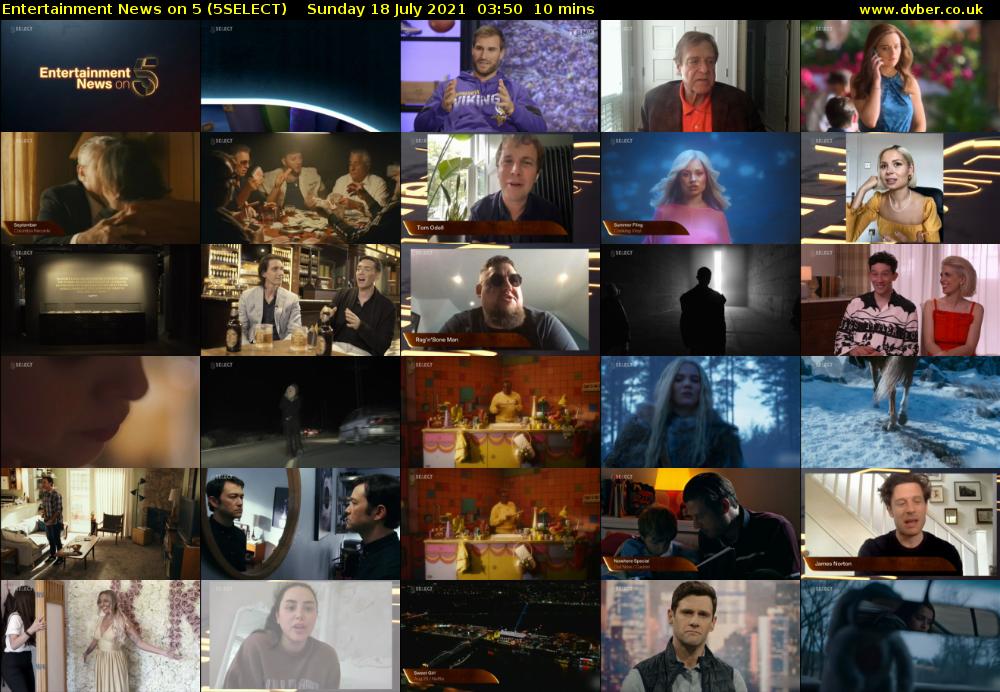Entertainment News on 5 (5SELECT) Sunday 18 July 2021 03:50 - 04:00