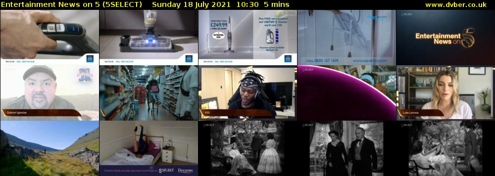 Entertainment News on 5 (5SELECT) Sunday 18 July 2021 10:30 - 10:35