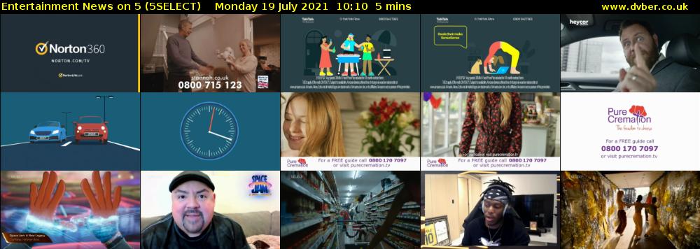 Entertainment News on 5 (5SELECT) Monday 19 July 2021 10:10 - 10:15