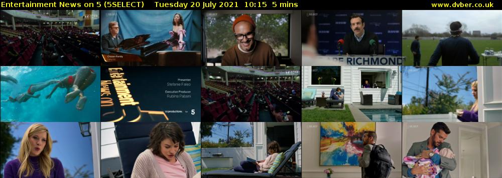 Entertainment News on 5 (5SELECT) Tuesday 20 July 2021 10:15 - 10:20