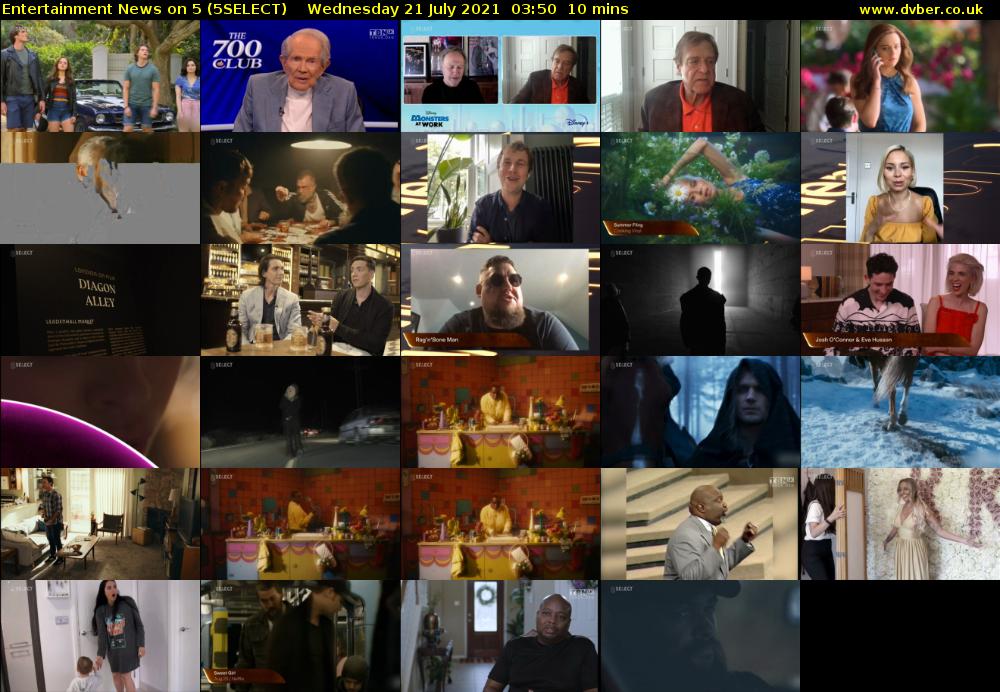 Entertainment News on 5 (5SELECT) Wednesday 21 July 2021 03:50 - 04:00