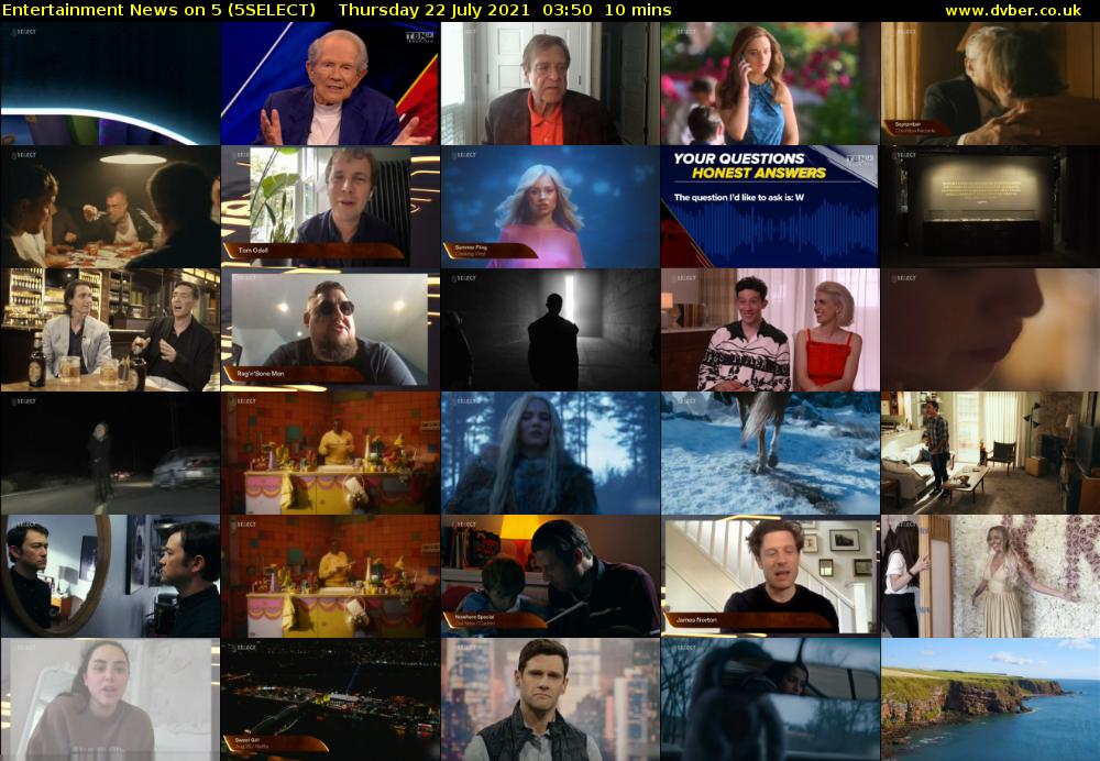 Entertainment News on 5 (5SELECT) Thursday 22 July 2021 03:50 - 04:00