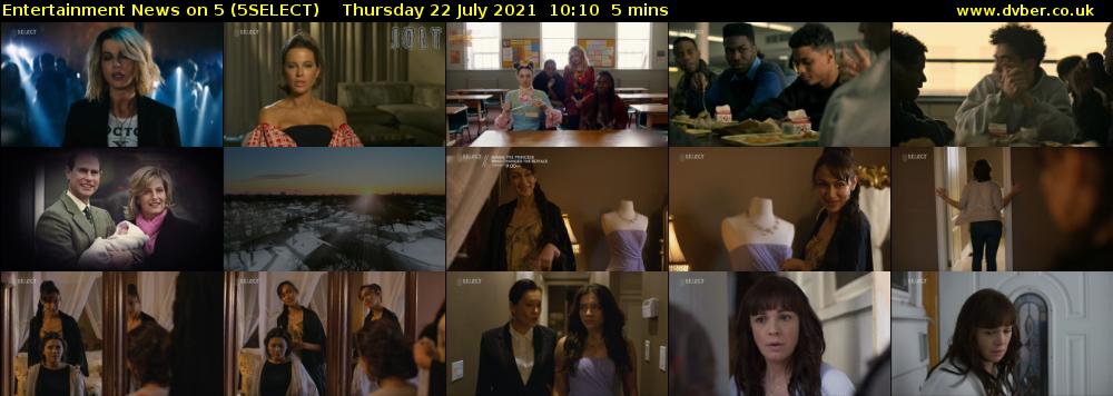 Entertainment News on 5 (5SELECT) Thursday 22 July 2021 10:10 - 10:15