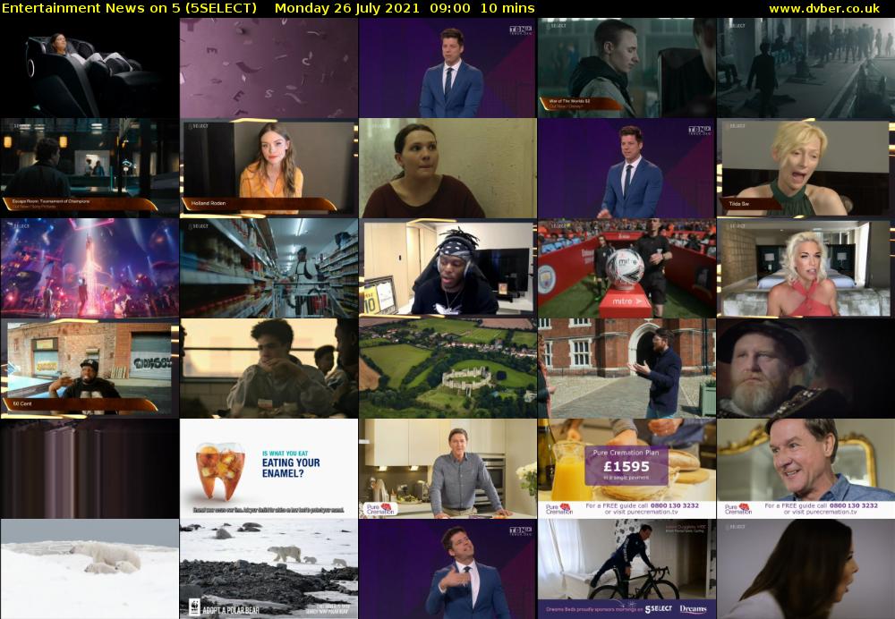 Entertainment News on 5 (5SELECT) Monday 26 July 2021 09:00 - 09:10