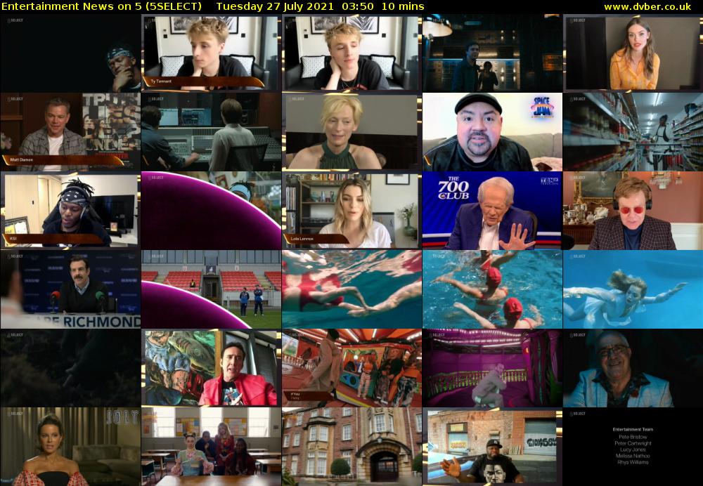 Entertainment News on 5 (5SELECT) Tuesday 27 July 2021 03:50 - 04:00