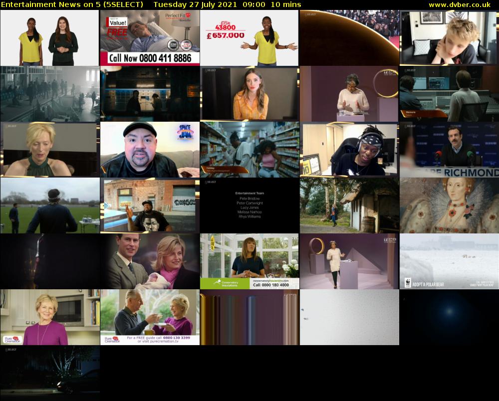 Entertainment News on 5 (5SELECT) Tuesday 27 July 2021 09:00 - 09:10