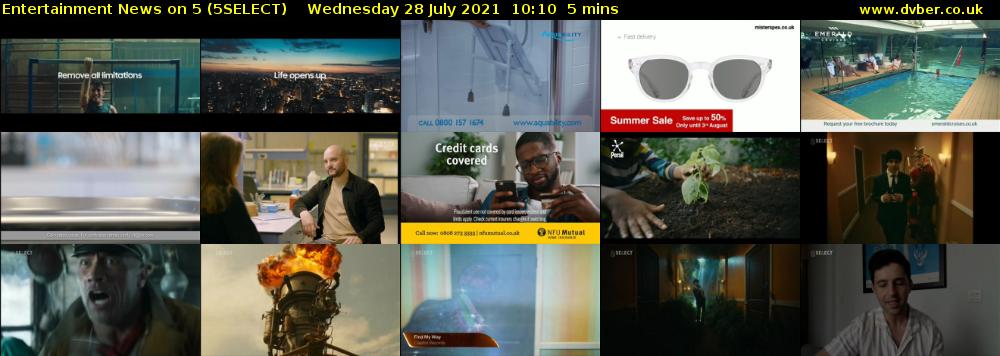Entertainment News on 5 (5SELECT) Wednesday 28 July 2021 10:10 - 10:15