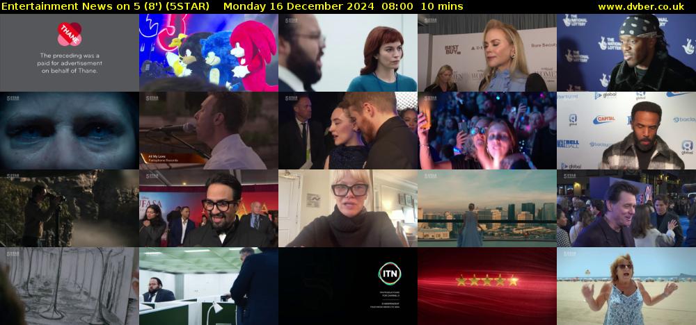 Entertainment News on 5 (8') (5STAR) Monday 16 December 2024 08:00 - 08:10