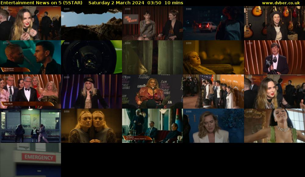 Entertainment News on 5 (5STAR) Saturday 2 March 2024 03:50 - 04:00