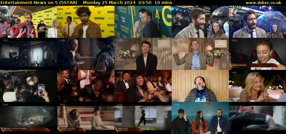 Entertainment News on 5 (5STAR) Monday 25 March 2024 03:50 - 04:00