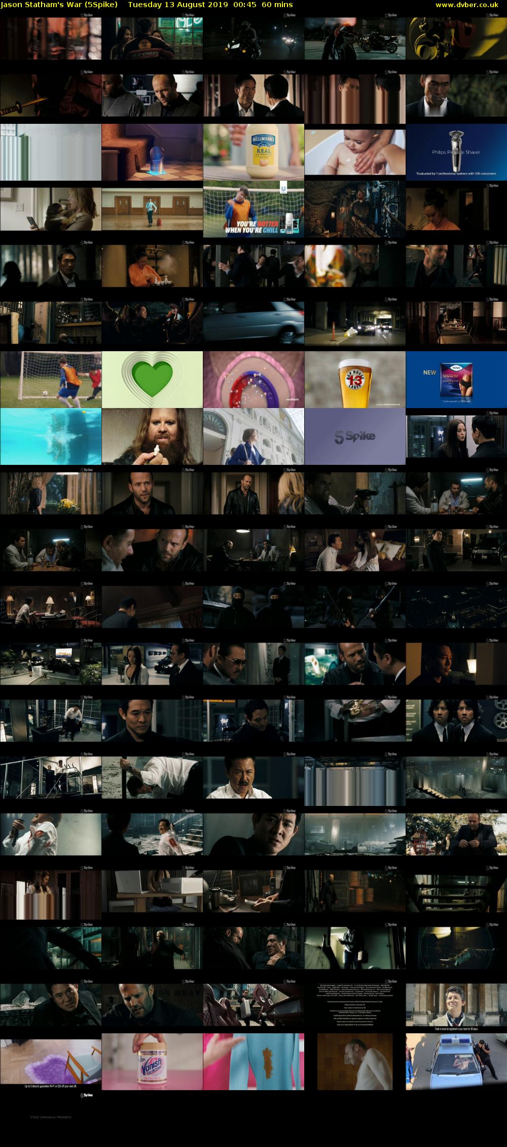 Jason Statham's War (5Spike) Tuesday 13 August 2019 00:45 - 01:45