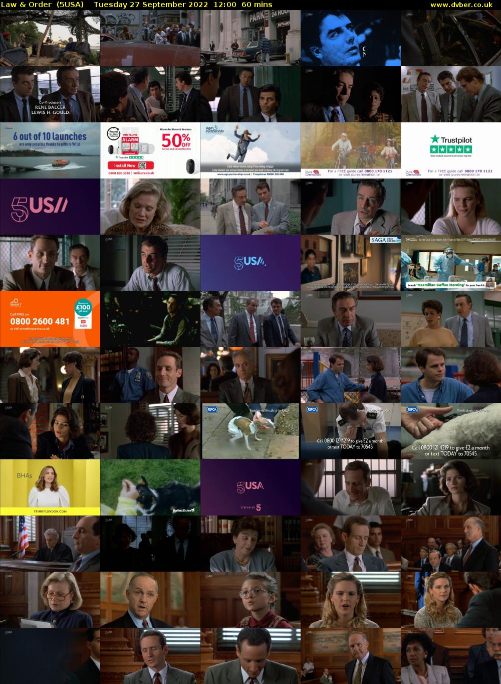 Law & Order  (5USA) Tuesday 27 September 2022 12:00 - 13:00