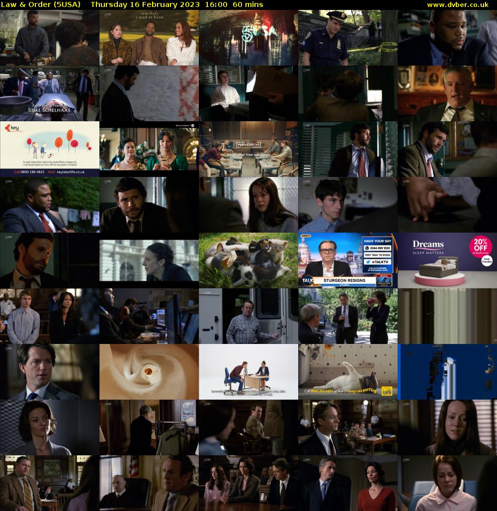 Law & Order (5USA) Thursday 16 February 2023 16:00 - 17:00