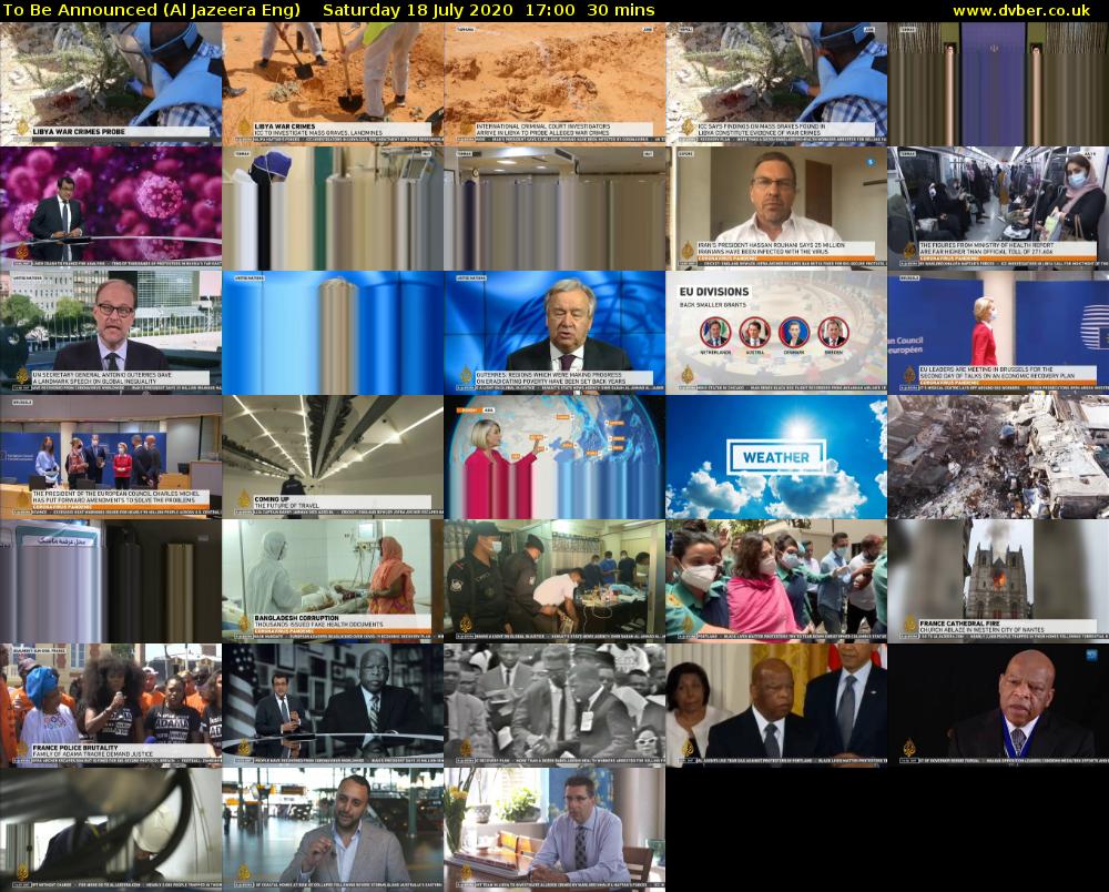 To Be Announced (Al Jazeera Eng) Saturday 18 July 2020 17:00 - 17:30