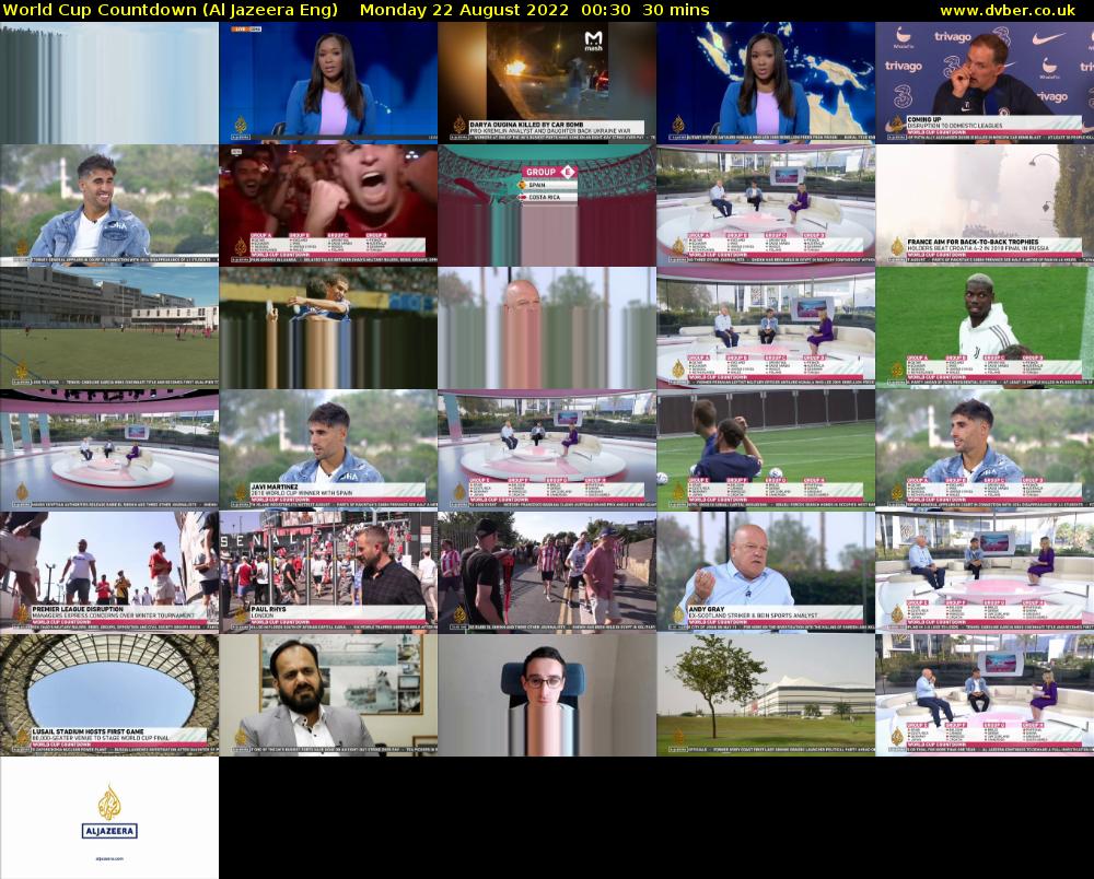 World Cup Countdown (Al Jazeera Eng) Monday 22 August 2022 00:30 - 01:00