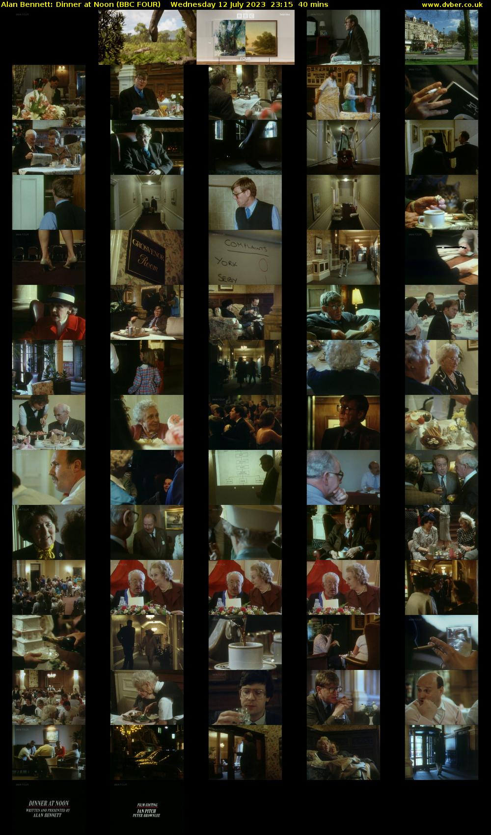 Alan Bennett: Dinner at Noon (BBC FOUR) Wednesday 12 July 2023 23:15 - 23:55