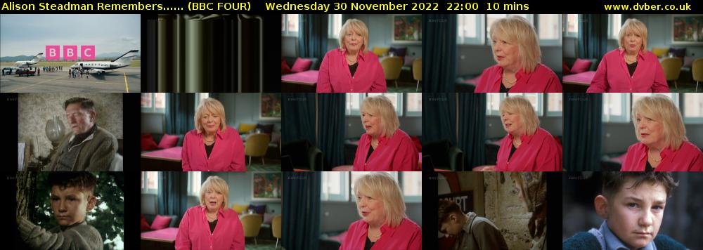 Alison Steadman Remembers...... (BBC FOUR) Wednesday 30 November 2022 22:00 - 22:10
