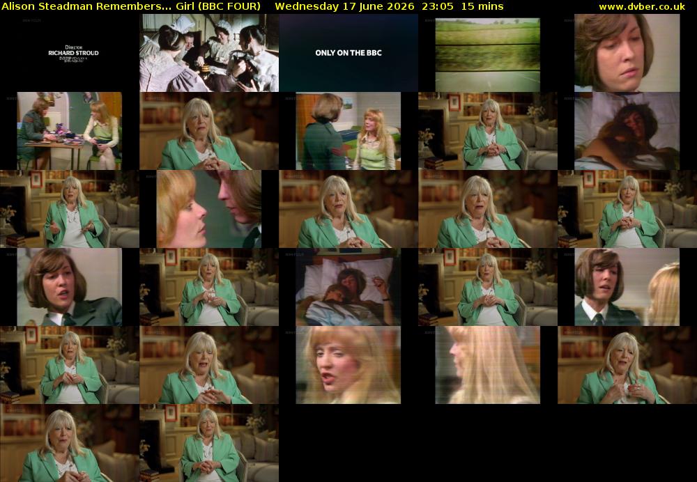Alison Steadman Remembers... Girl (BBC FOUR) Wednesday 17 June 2026 23:05 - 23:20