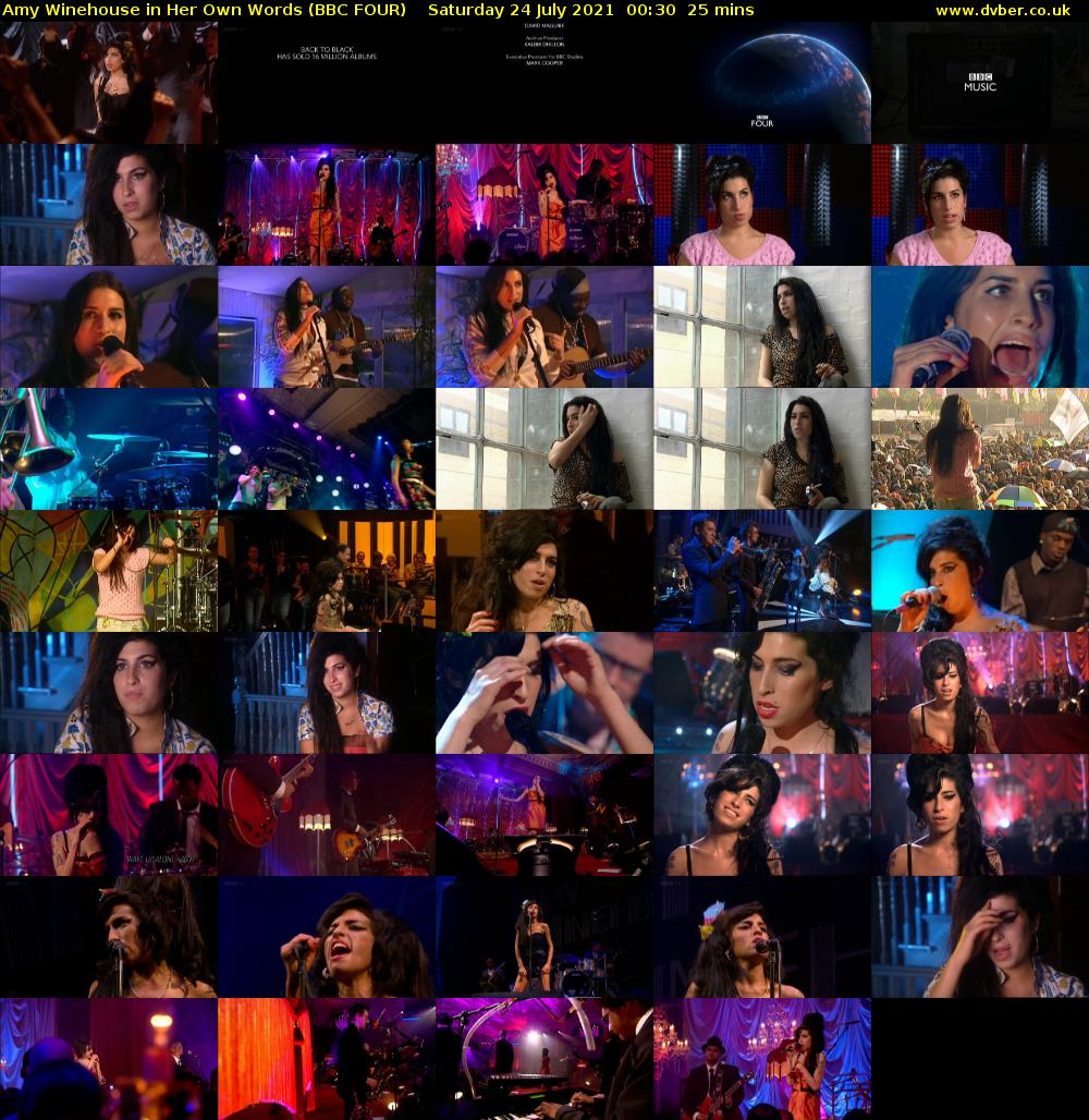 Amy Winehouse In Her Own Words (BBC FOUR) Saturday 24 July 2021 00:30 - 00:55