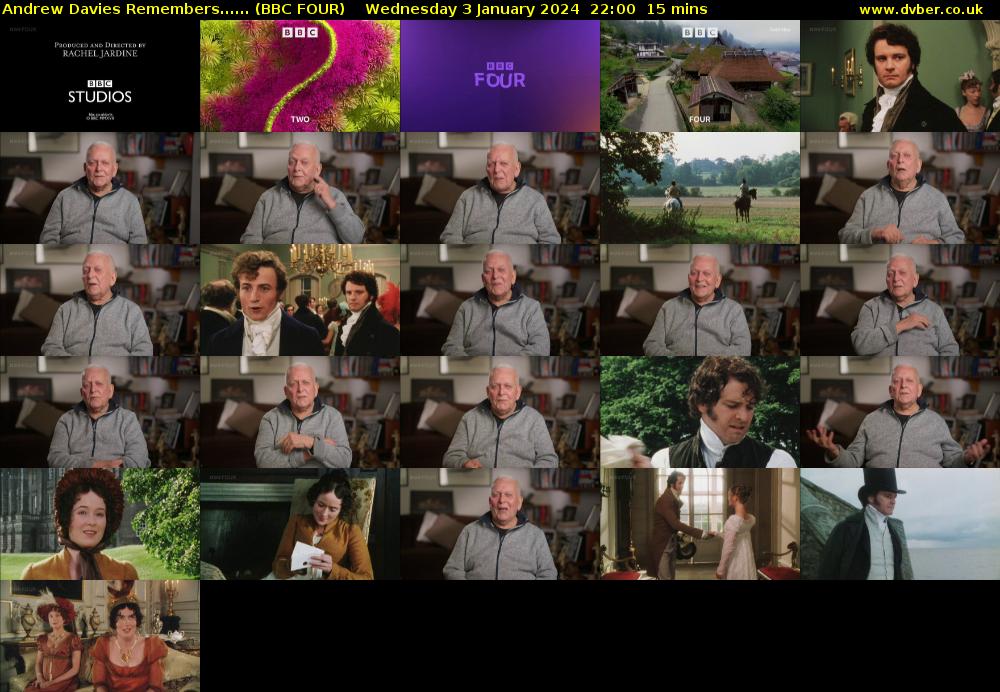 Andrew Davies Remembers...... (BBC FOUR) Wednesday 3 January 2024 22:00 - 22:15