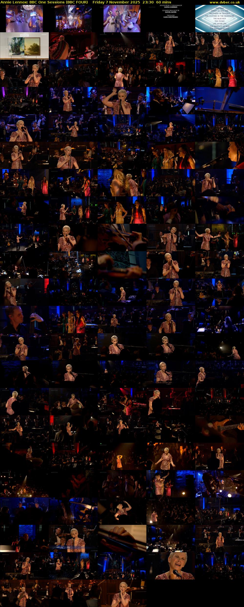 Annie Lennox: BBC One Sessions (BBC FOUR) Friday 7 November 2025 23:30 - 00:30