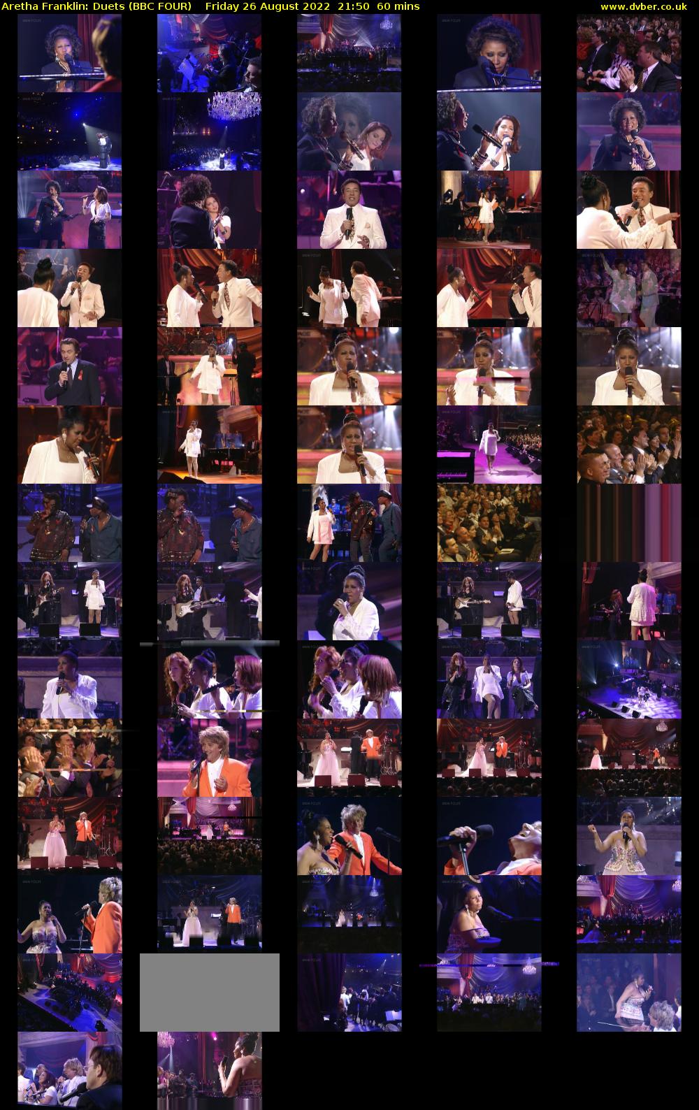 Aretha Franklin: Duets (BBC FOUR) Friday 26 August 2022 21:50 - 22:50