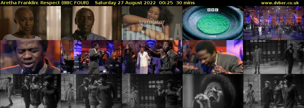 Aretha Franklin: Respect (BBC FOUR) Saturday 27 August 2022 00:25 - 00:55