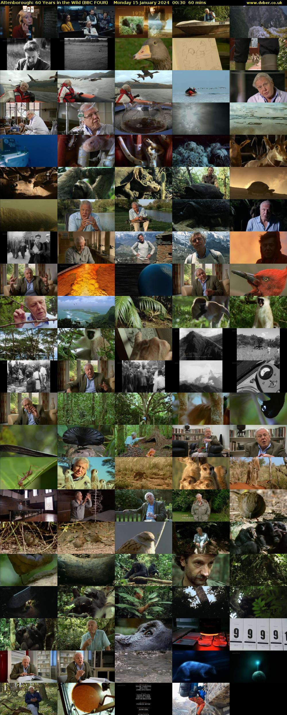 Attenborough: 60 Years in the Wild (BBC FOUR) Monday 15 January 2024 00:30 - 01:30