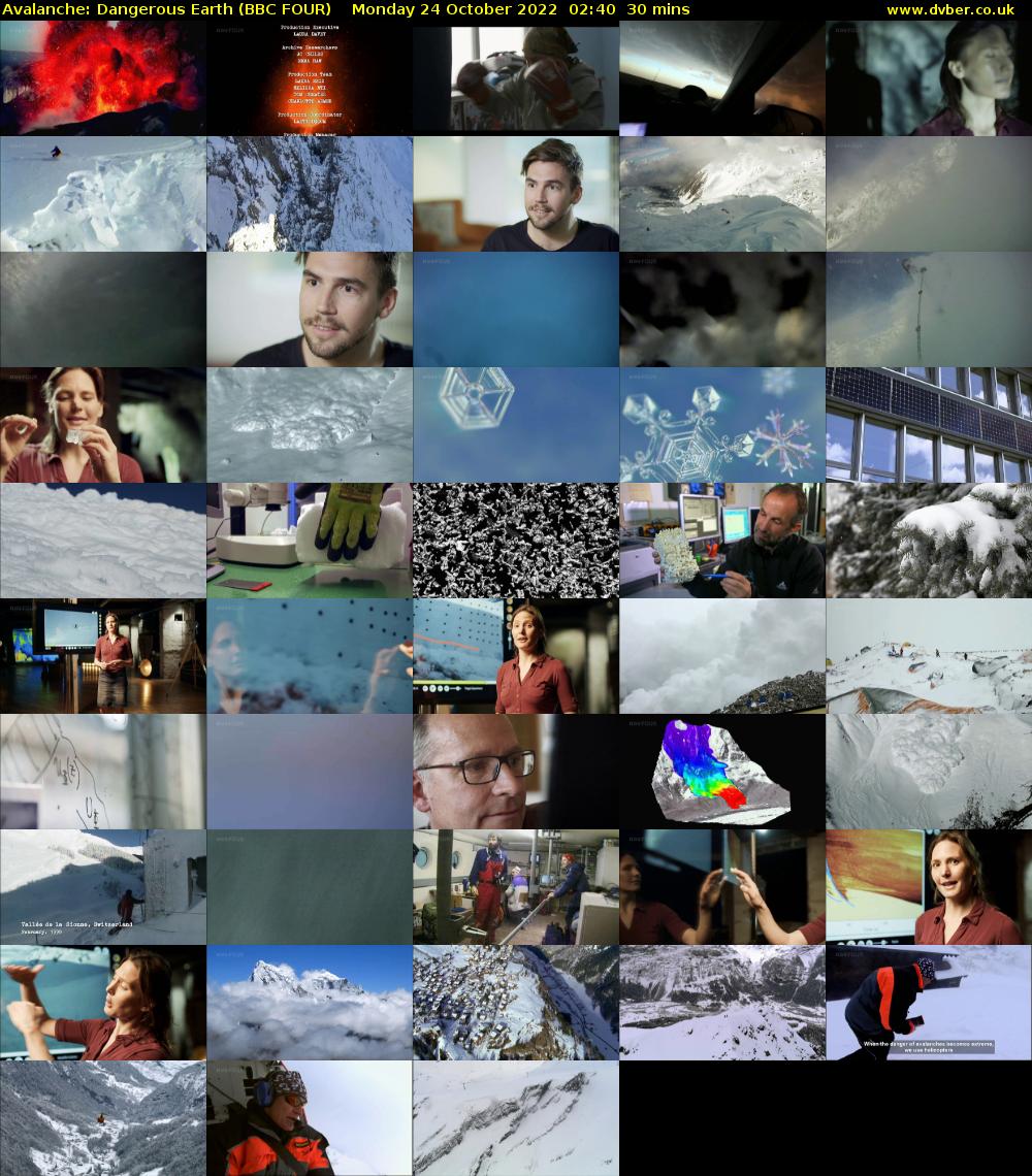 Avalanche: Dangerous Earth (BBC FOUR) Monday 24 October 2022 02:40 - 03:10